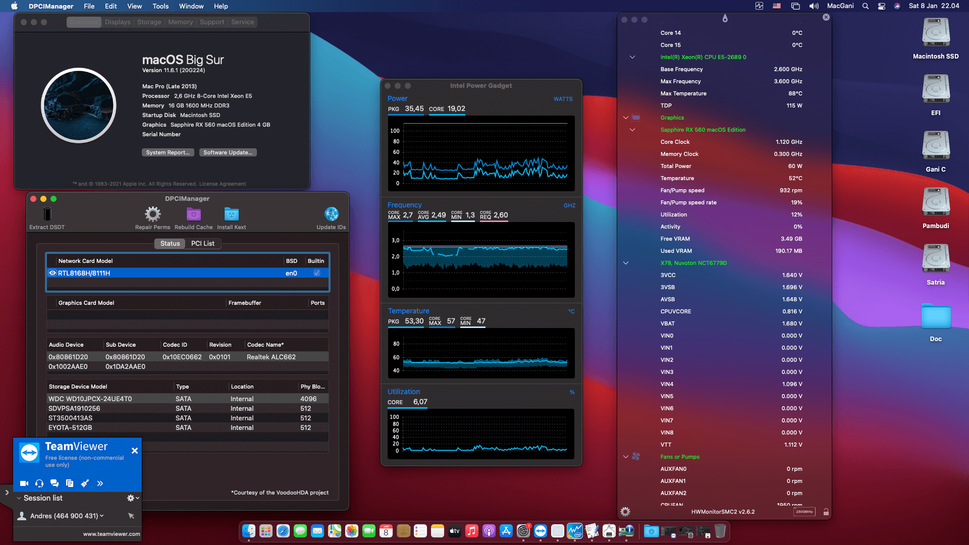 Success Hackintosh macOS Big Sur 11.6.1 Build 20G224 in Kllisre X79 V2.72A + Intel Xeon E5-2689 0 + Sapphire RX 560